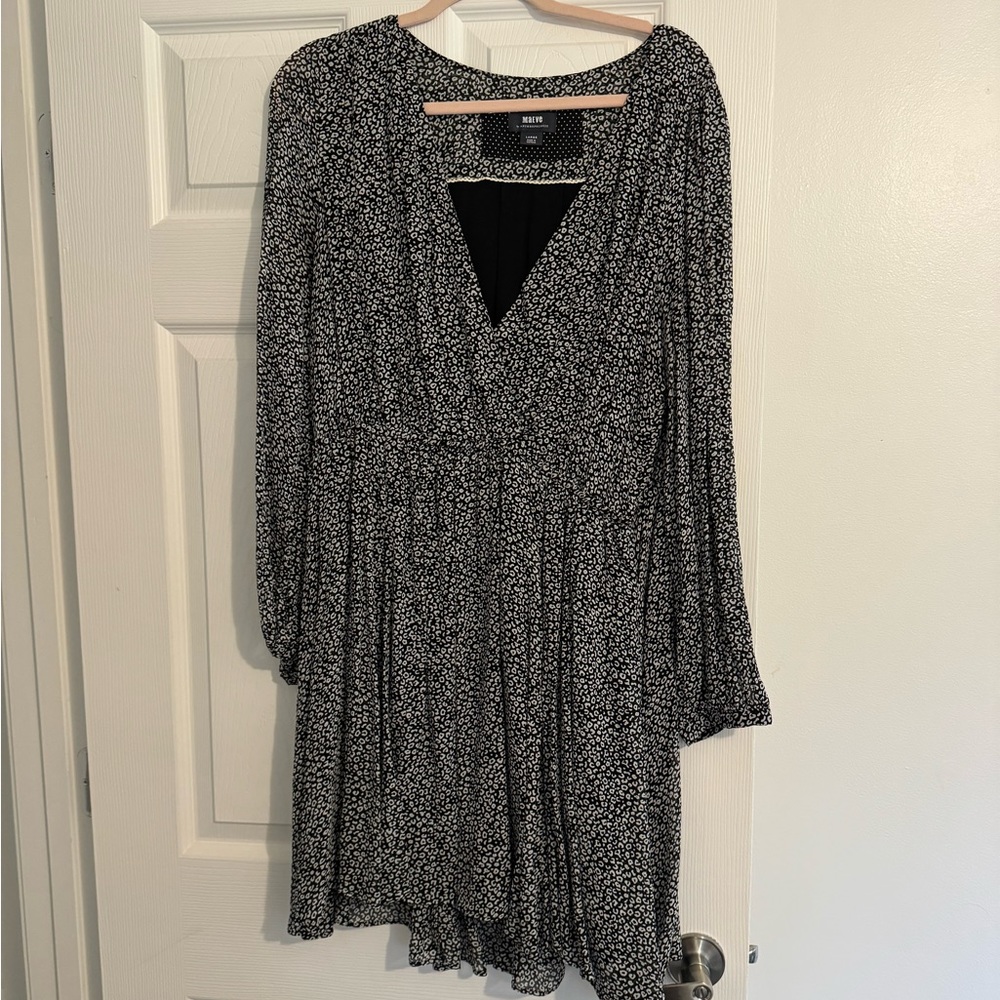 Maeve Anthropologie brand black & white chiffon lined mini dress cheetah print